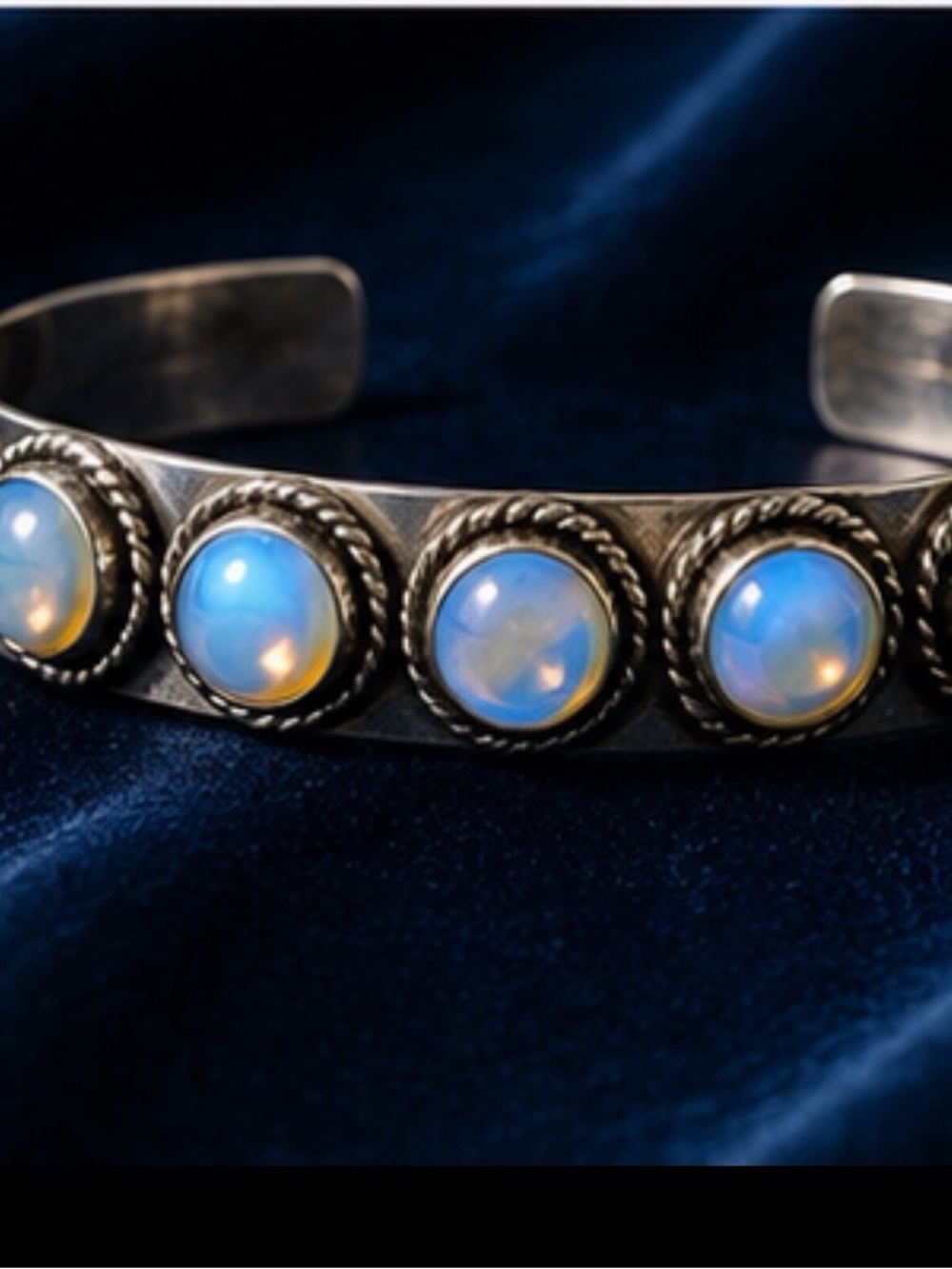 Opalescent Blue Stone Silver-Tone Cuff Bracelet